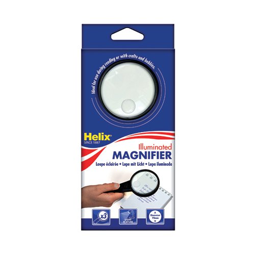 Helix Illuminated Magnifying Glass Hand Held 75mm Black MN1025 HX32525 Buy online at Office 5Star or contact us Tel 01594 810081 for assistance