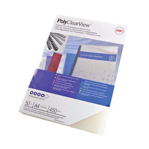 GBC PolyClearView A4 Binding Cover 450 Micron Frosted Clear (Pack of 50) IB387159 IC38715 Buy online at Office 5Star or contact us Tel 01594 810081 for assistance