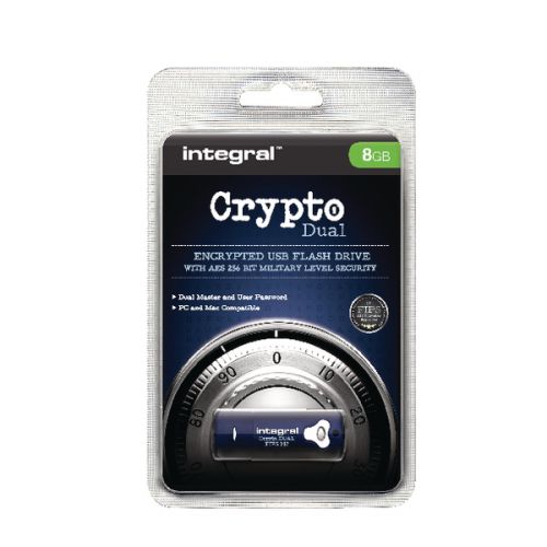 Integral 8GB Crypto FIPS 197 Encrypted Flash Drive Blue INFD8GCRYPTODL197