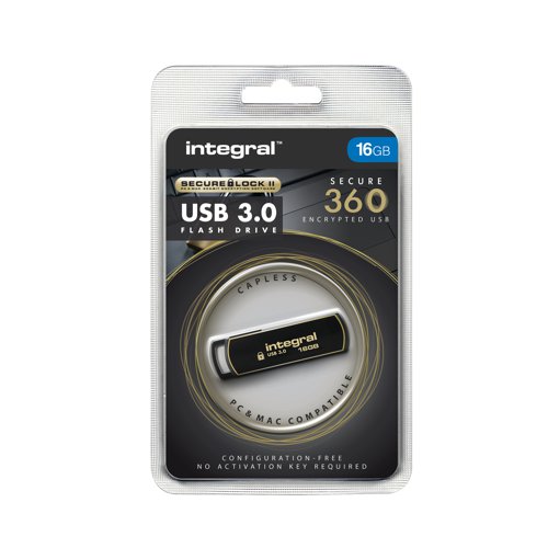 Integral Secure 360 Encrypted USB 3.0 16GB Flash Drive INFD16GB360SEC3.0 - Integral Memory plc - IN42773 - McArdle Computer and Office Supplies