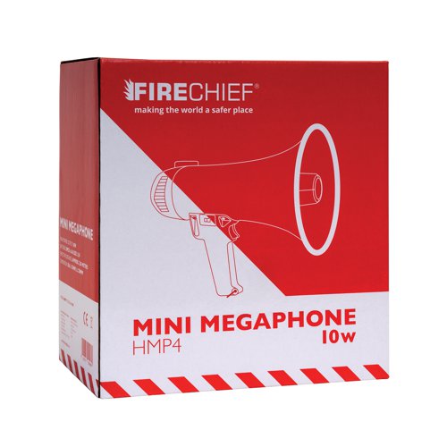 IVG90048 | The mini megaphone is a lightweight, compact unit which can be easily stored for use in emergencies. A vital piece of equipment for fire wardens and fire marshalls, this megaphone is made from a rugged ABS plastic and can carry sound up to 250m. Featuring a siren function to grab the attention of those in danger, this battery powered megaphone also has a built-in microphone and press-to-talk trigger for ease of use.