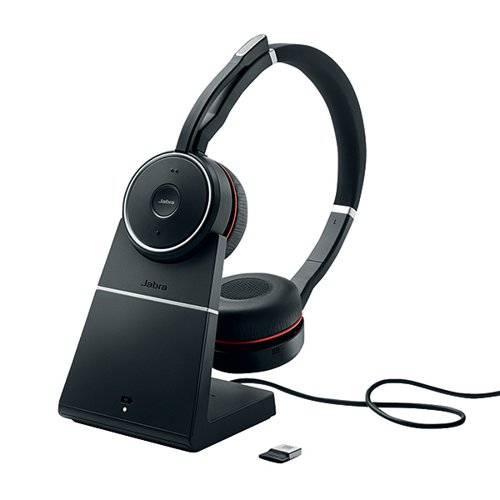 Jabra Evolve 75 Skype for Business Black Headset with Charging Stand 7599-832-199