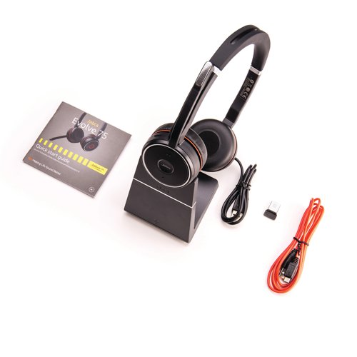 Jabra Evolve 75 SE MS Stereo Wireless Headset Link 380 USB-A BT Adapter +Charging Stand 7599-842-199 - JAB02646