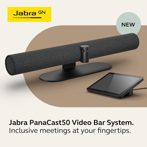 The intelligent video conferencing room system that gives everyone an equal meeting experience. Jabra PanaCast 50 is an all-in-one video bar room system with intelligent AI experiences and an onboard compute for an easy to use and engaging meeting room solution. Combining PanaCast 50 video bar, professional audio and unique 180 degree field of view, with an advanced Android processor, for future-ready, no-laptop-needed instant collaboration. Its intelligent camera features keep everyone equally engaged and included. It's simple to deploy and intuitive to use, so teams can simply sit down and get going.