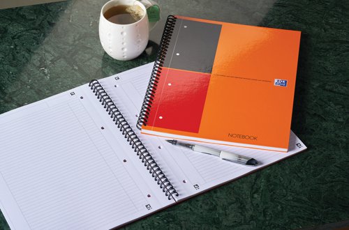 This Oxford International A4+ notebook contains 160 pages of 80gsm Optik paper, which is designed for minimum ink bleed through and is ruled with a margin for neat notes. The pages are also 4 hole punched for filing in standard ring binders and lever arch files. The book is wirebound, allowing it to lie flat, with durable hardback covers. This pack contains 1 A4+ notebook.