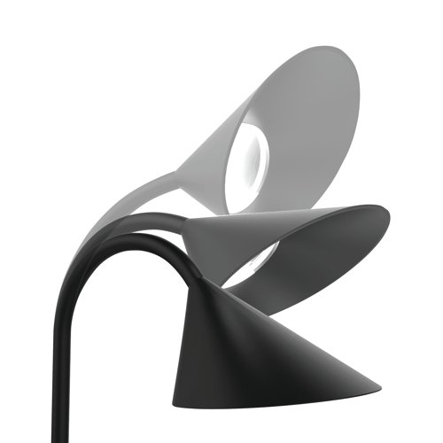 The Unilux Sol office desk lamp with an adjustable, flexible arm allows the customisation of lighting with a simple twist or turn. Featuring efficient LED light diffusion that replicates natural daylight, the powerful 4 Watt replaceable LED provides 500 lumens of light at 3000K for a lifetime usage of 20,000 hours. Supplied in black, with a round base measuring 140mm diameter, the slim design makes it suitable for positioning on most sizes of desks.
