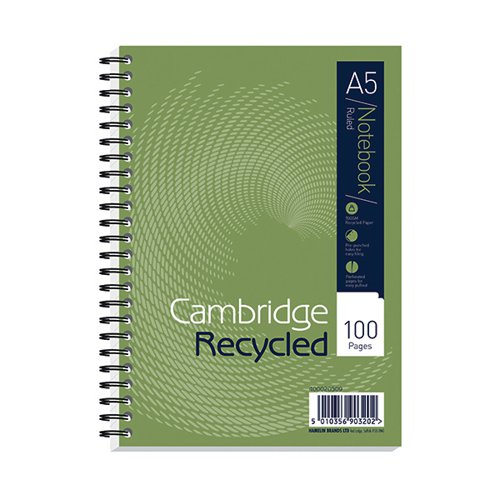 Cambridge Ruled Recycled Wirebound Notebook 100 Pages A5 (Pack of 5) 400020509