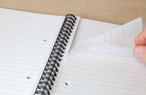 This environmentally friendly Cambridge notebook contains 100 pages of 100% recycled 70gsm paper, which is feint ruled for neat note-taking. The pages are micro-perforated for easy removal and 2 hole punched for filing in a ring binder or lever arch file. The wire binding allows the notebook to lie flat for easy note-taking. This pack contains 5 x A5 notebooks.