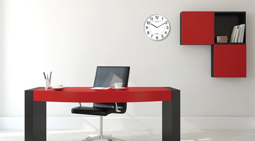 The Unilux Aria clock in metal grey offers precision quartz clock movement displayed in a classic design which would look great in the office. Featuring a glass surface of 280mm, the clock facilitates readability up to 30m. Supplied with a 2 year guarantee.