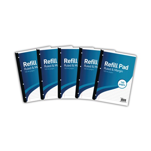 Ideal for everyday use, this Hamelin Refill Pad is four-hole punched for use in ring binders and lever arch files. It contains 160 pages of quality 70gsm paper with 8mm ruling and margins for neat note-taking.