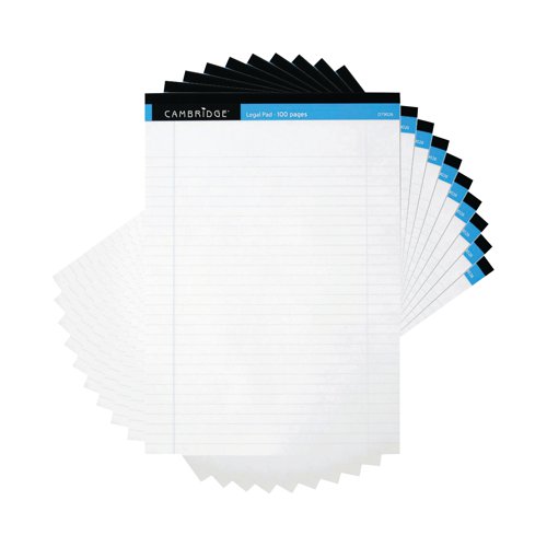 This everyday use legal pad is perforated at the head for easy page removal. Featuring 8mm ruled lines with a margin, the pad contains 100 pages made from quality 70gsm paper.