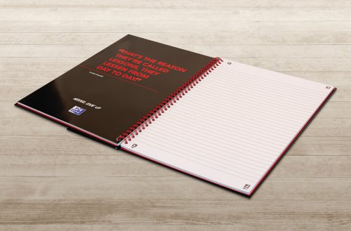 This stylish, professional Black n' Red notebook contains 140 pages of high quality Optik paper. The paper is designed for minimum ink bleed through and is ruled for neat notes. The wirebound notebook features glossy hardback covers, which lie flat for easy note-taking.
