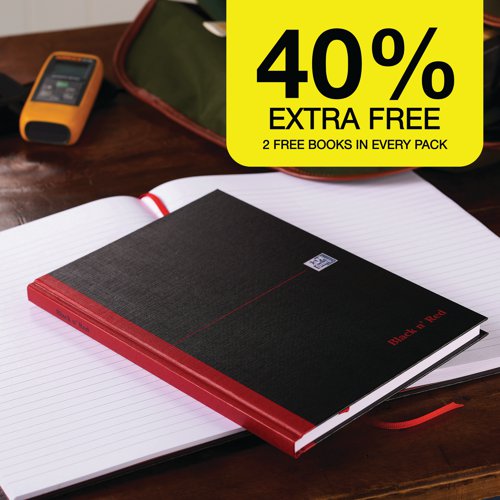 JD44264 Black n' Red Casebound Hardback Notebook Ruled 192 Pages A4 (Pack of 5) Plus 2 FOC 400116295
