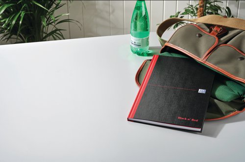 This stylish, professional Black n' Red notebook contains 96 pages of high quality Optik paper, which is designed for minimum ink bleed through and is smart ruled for neat notes. The casebound notebook features sturdy hardback covers and sewn pages for long lasting use. The A4 notebook also comes with a ribbon page marker for quick and easy referencing. This pack contains 1 A4 notebook.
