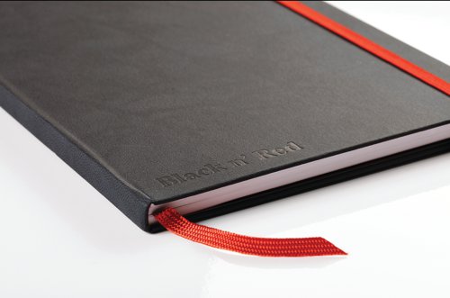 This premium Black n' Red A4 notebook contains 144 pages of quality Optik paper, which is ruled and numbered for neat, indexed notes. The casebound notebook features durable hard covers with a soft touch finish, as well as a red elasticated strap to help keep contents secure. The notebook also features an inside rear pocket for storage of additional loose pages and a ribbon marker for quick and easy reference. This pack contains 1 x A4 notebook.