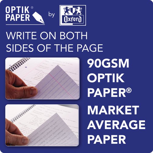 This stylish, professional Oxford My Notes reporter's notebook contains 160 pages of high quality 90gsm Optik paper, which is designed for minimum ink bleed through. The pages are ruled for neat note-taking and perforated for easy removal. The wire binding allows the notebook to lie flat for easy use. The notebook also features a flexible laminated card cover. This pack contains 10 notebooks measuring 125 x 200mm.