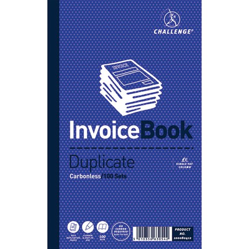 Challenge Duplicate Invoice Single VAT Column Book 100 Sets 210x130mm (Pack of 5) 100080412