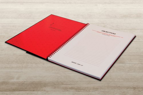This stylish, professional Black n' Red notebook contains 140 pages of high quality Optik paper, which is designed for minimum ink bleed through and is ruled for neat notes. The wirebound notebook features glossy hardback covers, which lie flat for easy note-taking.