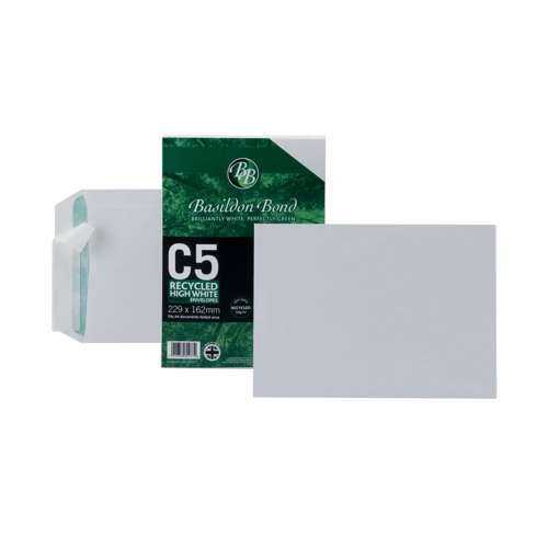 These environmentally friendly Basildon Bond envelopes are made from smooth, white, 100% recycled 120gsm paper. With a simple and secure peel and seal closure, these envelopes are suitable for unfolded A5 sheets, or A4 documents folded once. This pack contains 50 white C5 envelopes.