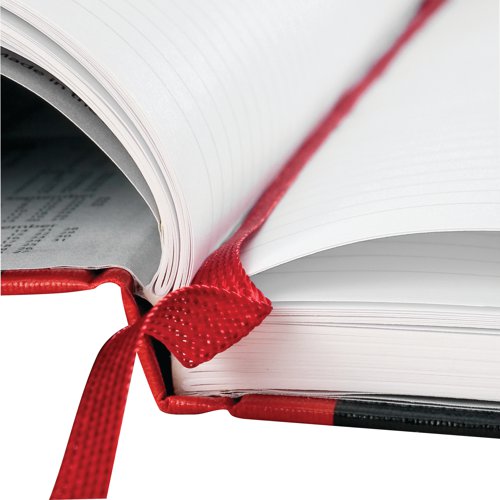 This stylish, professional Black n' Red A5 notebook contains 192 pages of high quality, recycled 90gsm Optik paper, which is designed for minimum ink bleed through and is ruled for neat notes. The casebound notebook features sturdy hardback covers and sewn pages for long lasting use. The A5 notebook also comes with a ribbon page marker for quick and easy referencing. This pack contains 5 A5 notebooks.