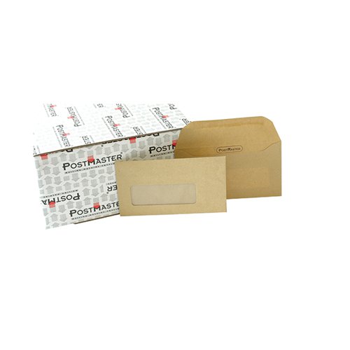 Postmaster DL Envelope 114x235mm Window Gummed 80gsm Manilla (Pack of 500) D29152 JDD29152
