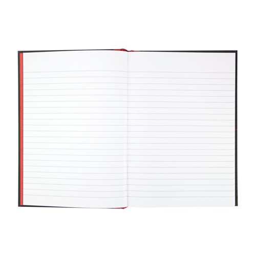 This stylish, professional Black n' Red A5 notebook contains 192 pages of high quality 90gsm Optik paper, which is designed for minimum ink bleed through and is ruled for neat notes. The casebound notebook features sturdy hardback covers and sewn pages for long lasting use. The A5 notebook also comes with a ribbon page marker for quick and easy referencing. This pack contains 5 A5 notebooks.