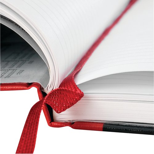 This stylish, professional Black n' Red A4 notebook contains 192 pages of high quality 90gsm Optik paper, which is designed for minimum ink bleed through and is narrow ruled for neat notes. The casebound notebook features sturdy hardback covers and sewn pages for long lasting use. The A4 notebook also comes with a ribbon page marker for quick and easy referencing. This pack contains 5 A4 notebooks.