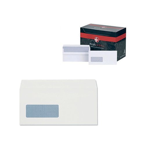 Plus Fabric Envelopes DL White Window 120gsm Self Seal J22370 [Box 500]