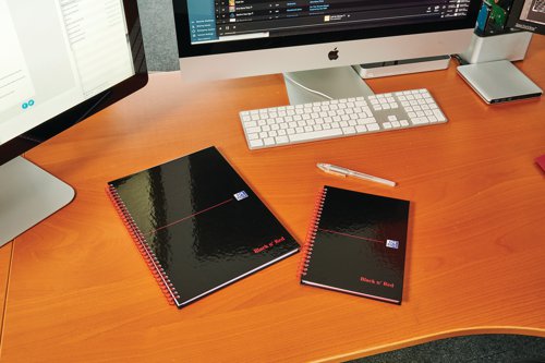This stylish, professional Black n' Red A5 notebook contains 140 pages of high quality 90gsm Optik paper, which is designed for minimum ink bleed through and is ruled for neat notes. The pages are also indexed A-Z for quick and easy referencing. The wirebound notebook can lie flat for ease of use and features glossy hardback covers for long lasting use. This pack contains 5 A5 notebooks.
