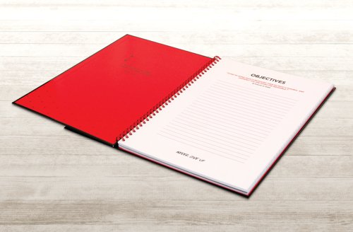 This stylish, professional Black n' Red A4 notebook contains 140 pages of high quality 90gsm Optik paper, which is designed for minimum ink bleed through and is ruled with 5mm squares for graphs, mathematics and planning. The sturdy hardback notebook is wirebound allowing it to lie flat. This pack contains 5 A4 notebooks.
