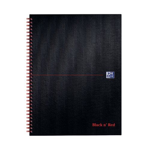 This professional Black n' Red A4+ notebook contains 140 pages of quality 90gsm Optik paper, which is designed for minimum ink bleed through. The pages are smart ruled for neat note-taking and perforated for easy removal. The wire binding allows the notebook to lie flat for ease of use and it also features matte laminated hardback covers. This pack contains 5 A4+ notebooks.