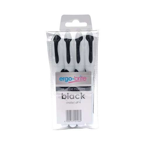 Ergo-Brite Drywipe Marker Rubber Grip Black (Pack of 4) JN10106