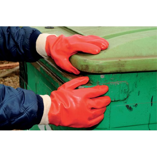 JSP PVC Knitwrist Glove Size 10 Red ACG317-150-600