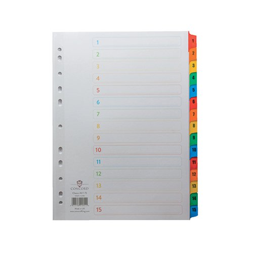 Select Version A4 Numbered File Dividers Mylar Index Filing Coloured Tabs 