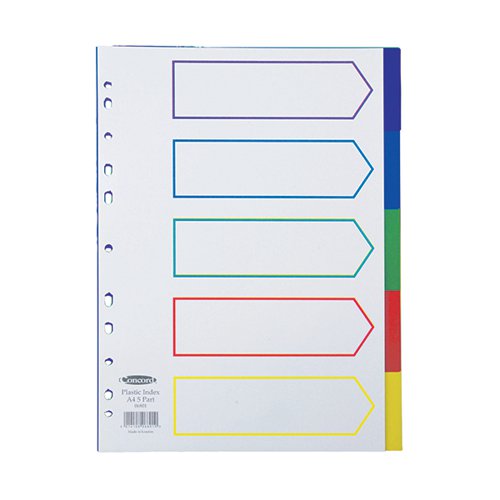 Concord Divider 5-Part A4 Polypropylene Multicoloured 06801 - Pukka Pads Ltd - JT06801 - McArdle Computer and Office Supplies