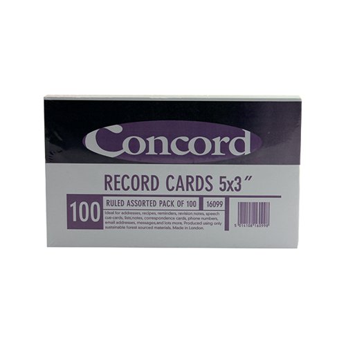 Concord Record Card 5x3 inches Assorted Pack of 100 16099/160