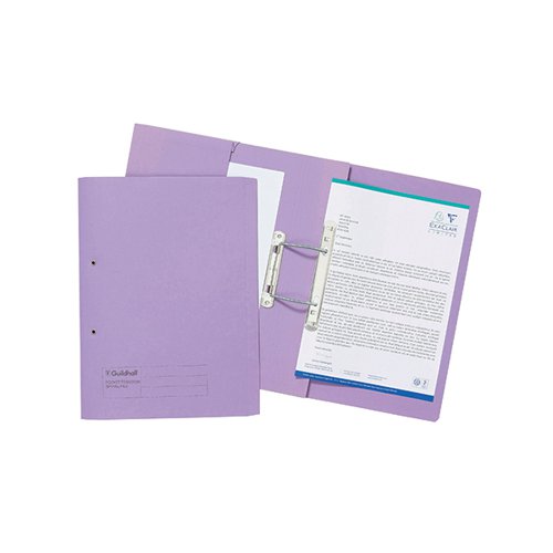This Exacompta Guildhall spiral pocket file is made from durable 315gsm manilla and can hold up to 180 sheets of 80gsm A4 or foolscap paper. The file also features a secure spiral mechanism for punched papers and a useful pocket on the inside cover for storage of additional loose sheets. This pack contains 25 mauve foolscap files.
