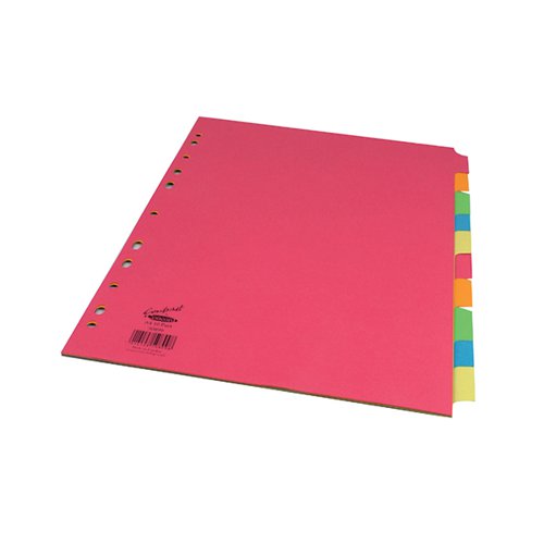 10 Part Subject Filing File Dividers A4 Multi Punched Coloured Manilla Card 