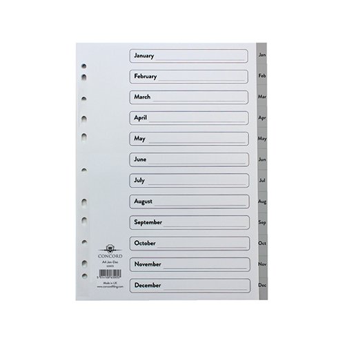 Concord Index January-December 12-Part A4 Polypropylene Grey 63005 - Pukka Pads Ltd - JT63005 - McArdle Computer and Office Supplies