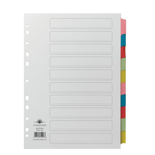 Concord Divider 10-Part A4 Multicoloured Tabs with Contents 72098/PJ20