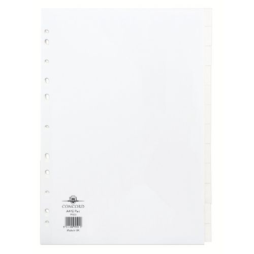 Concord Subject Dividers 12-Part A4 White Punched 11 Holes 79501/95