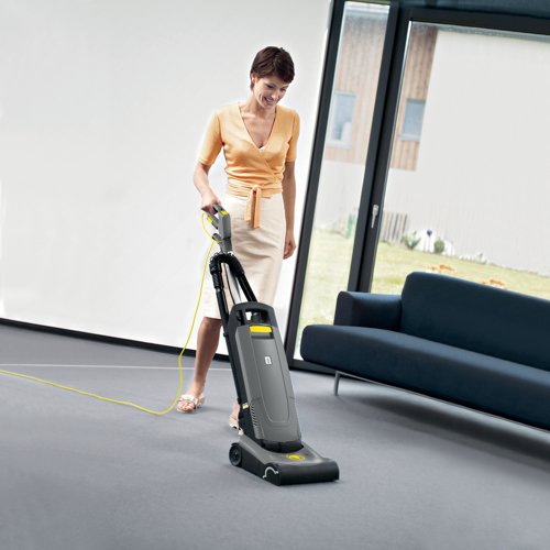 KA49506 | This upright vacuum cleaner uses a single high performance motor to drive both the suction fan and brush, keeping the machine lightweight, easy to carry and manoeuvre. The cost saving feature of a replacable power cable and quick change roller brush without the need for any tools means the CV 30/1 is designed for long term use. Featuring patented Centrifugal coupling to protect the entire brush head against overload, this vacuum cleaner is built to last.