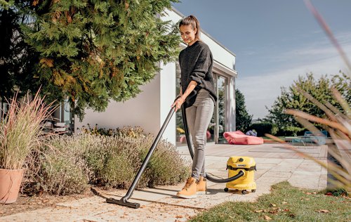 KA65388 | The powerful Karcher WD 2 Plus wet and dry vacuum cleaner for the jobs too tough for your everyday indoor vacuum. This robust machine stands up to the most stubborn dirt around your car, garage and garden, effortlessly switching between wet and dry pick-up for everything from dust to heavy rubble.This WD 2 has a 1000W motor, delivering extreme suction power that will achieve a perfect finish even on the toughest outdoor cleaning tasks. Whether you are tackling dust, glass or even liquids, the intelligent cartridge filter system means you can move seamlessly from one type of debris to another, saving time and efficient cleaning for any job. Includes a durable 12 litre plastic container, 1.8m suction hose, two suction tubes, a cartridge filter and a wet to dry floor tool. With onboard storage to keep all the kit together in one place.