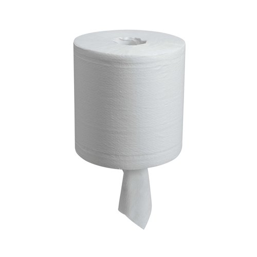 KC00426 | Manufactured using AIRFLEX Technology, the soft textile-like feel and appearance of Wypall White Roll offers superior absorbency and strength, meaning fewer wipers are needed to do the job and they do not break up when wet. Designed for use with centrefeed dispensers, these wipes are supplied in a pack of 6 rolls with 300 sheets per roll.