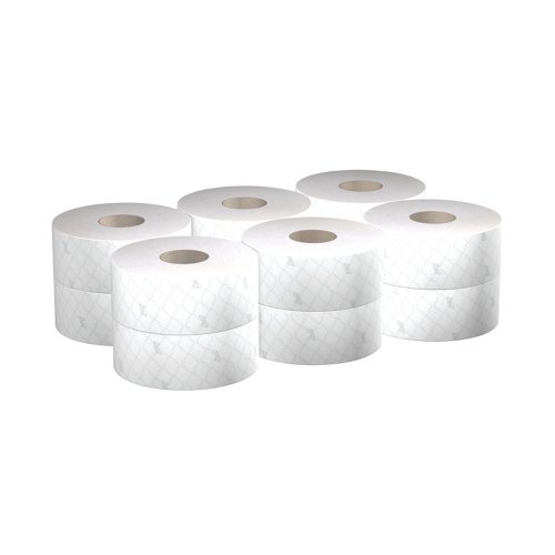 This Mini Jumbo Roll offers your customers, visitors and employees soft, strong, and absorbent toilet tissue and aids you in promoting hygienic procedures across your business. These rolls are for use with the Mini Jumbo Toilet Roll Dispenser 6991, allowing smooth delivery and a reduction in waste. Each sheet is fully biodegradable, which reduces the risk of blocked toilets. Mini jumbo toilet rolls are suitable for frequently used washrooms where space is limited.