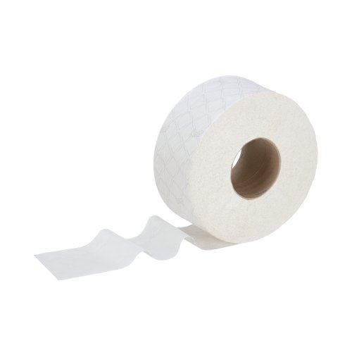 This Mini Jumbo Roll offers your customers, visitors and employees soft, strong, and absorbent toilet tissue and aids you in promoting hygienic procedures across your business. These rolls are for use with the Mini Jumbo Toilet Roll Dispenser 6991, allowing smooth delivery and a reduction in waste. Each sheet is fully biodegradable, which reduces the risk of blocked toilets. Mini jumbo toilet rolls are suitable for frequently used washrooms where space is limited.