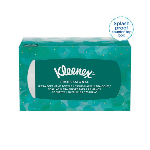 KC01703 | These Kleenex Ultra Soft Pop-Up Hand Towels are gentle on skin, ideal for use in any home or workplace. They are hygienically dispensed one tissue at a time and come in a splash resistant box protects, which protects unused towels from contamination. There are 70 towels per box and the packaging is finished with an attractive contemporary design to create a professional looking image. This pack contains 18 boxes.