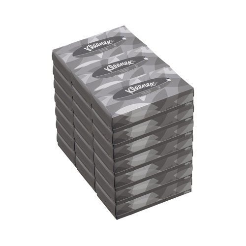 KC02630 | These Kleenex 2-Ply Tissues are soft and delicate, ideal for use on the face. Supplied in a handy cube cardboard dispenser, these tissues are interleaved to give smooth retrieval from the box. This pack contains 21 boxes, each with 100 tissues.