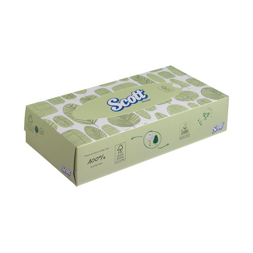 Ideal for use in offices or at home, these Scott 2-Ply Facial Tissues promote user hygiene and personal care. The flat box packaging is designed to complement most environments and will fit easily into desk drawers and other small spaces. Supplied in a pack of 21 boxes, each containing 100 sheets, Scott facial tissues are Ecolabel certified.