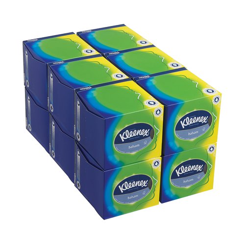 KC03377 | Delicate on noses, these Kleenex Balsam Tissues contain calendula, which soothes the skin and leaves behind a micro-fine layer of balm to prevent the skin from drying out. Ideal for home and office use, each box contains 56 soft, absorbent tissues.